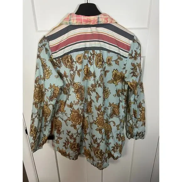 Soft Surroundings Boho Long Line Embroidered Floral Cotton Shirt Tunic Size L - Picture 7 of 8